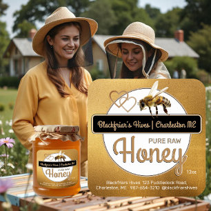 金ゴールドモダンスクリプトハニーとミツバチ スクエアシール