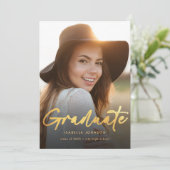 金ゴールドモダンスクリプトフォト2025卒業パーティー 招待状 (スタンド正面)