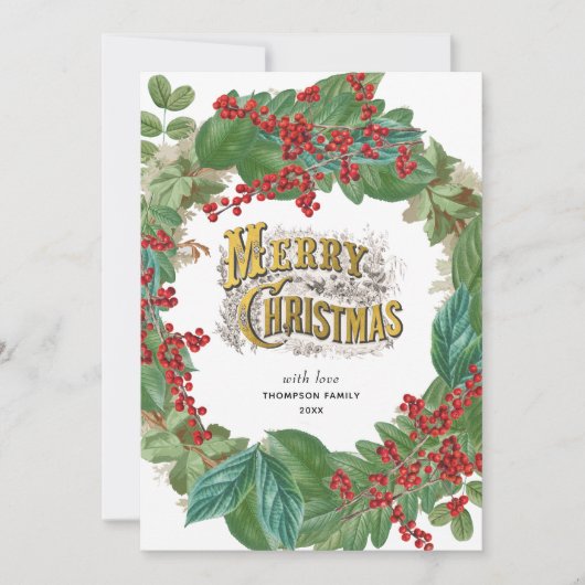 金ゴールドモダンスクリプトホリデーメリークリスマスカード シーズンカード (正面)