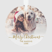 金ゴールドモダンスクリプトホワイト2フォトメリークリスマス オーナメント (裏面)