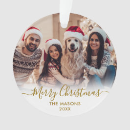 金ゴールドモダンスクリプトホワイト2フォトメリークリスマス オーナメント