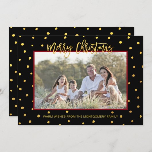 金ゴールドモダンスクリプトメリークリスマスカスタム写真 シーズンカード (正面/裏面)