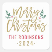 金ゴールドモダンスクリプトメリークリスマスカスタム スクエアシール (正面)