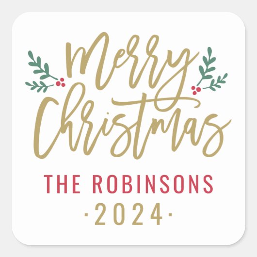 金ゴールドモダンスクリプトメリークリスマスカスタム スクエアシール (正面)