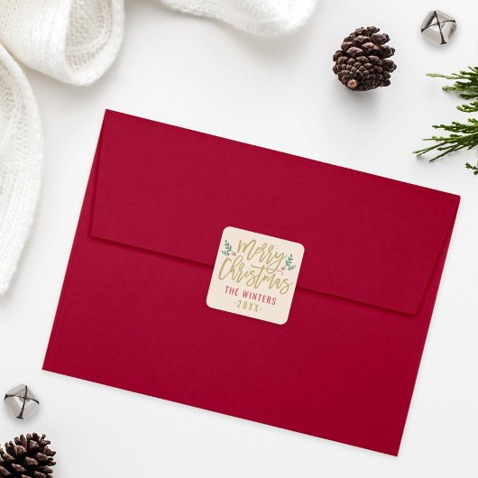 金ゴールドモダンスクリプトメリークリスマスカスタム スクエアシール