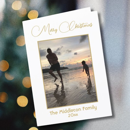 金ゴールドモダンスクリプトメリークリスマスフォトグリーティング シーズンカード