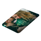 金ゴールドモダンスクリプト写真の結婚式の日付を保存 マグネット (左側)