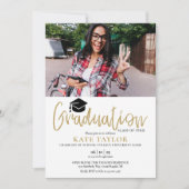 金ゴールドモダンスクリプト卒業パーティー2写真 招待状 (正面)