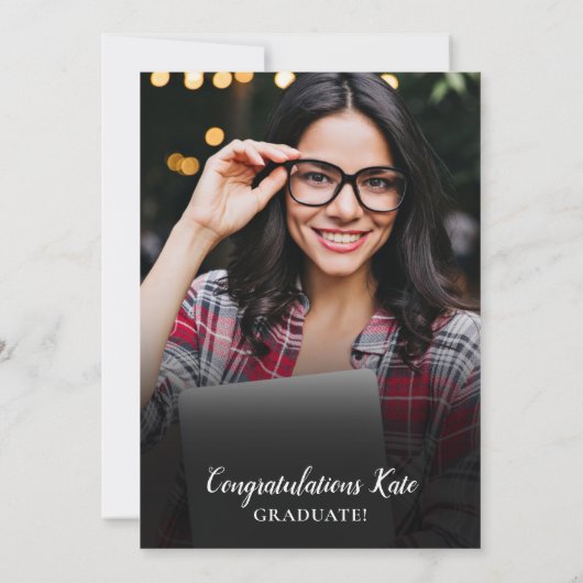 金ゴールドモダンスクリプト卒業パーティー2写真 招待状 (裏面)