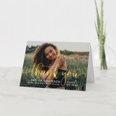 金ゴールドモダンスクリプト卒業写真ありがとう 箔グリーティングカード (正面)