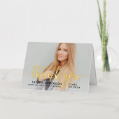 金ゴールドモダンスクリプト卒業写真ありがとう 箔グリーティングカード (正面)