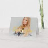 金ゴールドモダンスクリプト卒業写真ありがとう 箔グリーティングカード (正面)