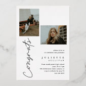 金ゴールドモダンスクリプト大学院写真卒業パーティー 箔招待状 (裏面)