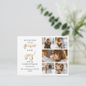 金ゴールドモダンスクリプト平和と喜びクリスマス5写真 ポストカード (スタンド正面)