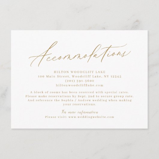 金ゴールドモダンスクリプト最小化宿泊施設 エンクロージャーカード (正面)