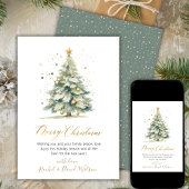 金ゴールドモダンスクリプト非フォトクリスマスツリーカード シーズンカード