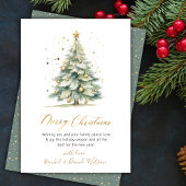 金ゴールドモダンスクリプト非フォトクリスマスツリーカード シーズンカード