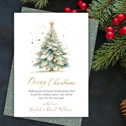 金ゴールドモダンスクリプト非フォトクリスマスツリーカード シーズンカード