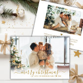 金ゴールドモダンスクリプト2写真ホワイトメリークリスマス シーズンカード
