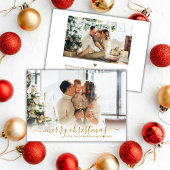 金ゴールドモダンスクリプト2写真ホワイトメリークリスマス シーズンカード