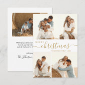 金ゴールドモダンスクリプト4フォトクリスマスホリデーカード 招待状 (正面/裏面)