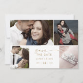 金ゴールドモダンスクリプト4フォトコラージュ日付の保存 セーブザデート (正面)