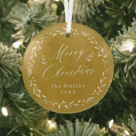 金ゴールドモダンスクリプトMerry Christmas Holiday Metal O ガラスオーナメント