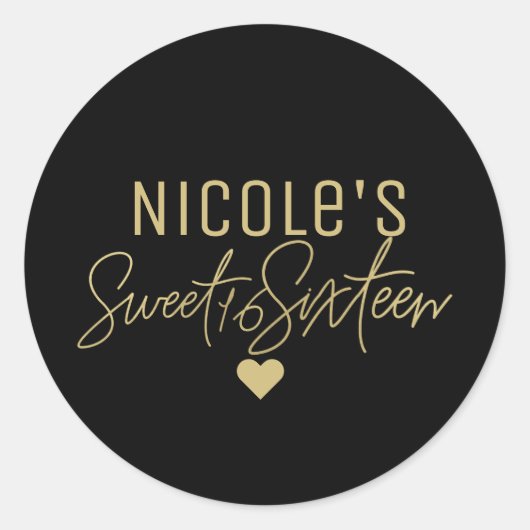 金ゴールドモダンスクリプトSWEET 16任意のカラーカスタム ラウンドシール (正面)