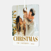 金ゴールドモダンスタイリッシュメリー・クリスマス家族の写真 メタルオーナメント (正面左)