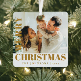 金ゴールドモダンスタイリッシュメリー・クリスマス家族の写真 メタルオーナメント