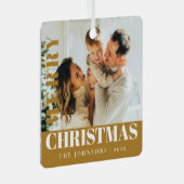 金ゴールドモダンスタイリッシュメリー・クリスマス家族の写真 メタルオーナメント (正面右)