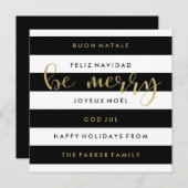 金ゴールドモダンストライプ国際的クリスマス シーズンカード (正面/裏面)