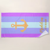 金ゴールドモダンストライプ航海の名前をカスタムする ビーチタオル (正面)