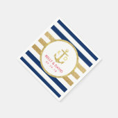 金ゴールドモダンストライプ航海の結婚いかり スタンダードカクテルナプキン (角)