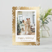 金ゴールドモダンスノーフレーク写真ハッピーホリデーズカード シーズンカード (スタンド正面)