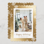 金ゴールドモダンスノーフレーク写真ハッピーホリデーズカード シーズンカード (正面/裏面)