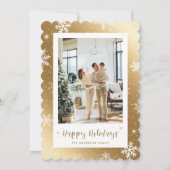 金ゴールドモダンスノーフレーク写真ハッピーホリデーズカード シーズンカード (正面)