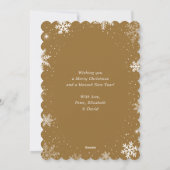 金ゴールドモダンスノーフレーク写真ハッピーホリデーズカード シーズンカード (裏面)