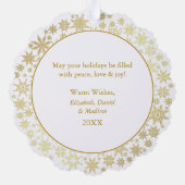 金ゴールドモダンスノーフレークHappy Holidays写真 オーナメントカード (裏面)