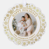 金ゴールドモダンスノーフレークHappy Holidays写真 オーナメントカード (正面)