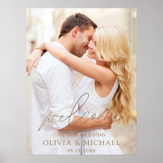 金ゴールドモダンス写真結婚の歓迎エレガントF ポスター (正面)