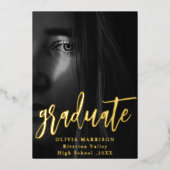 金ゴールドモダンタイポグラフィコラージュ卒業 箔招待状 (正面)