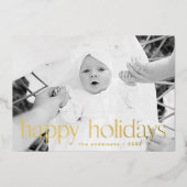 金ゴールドモダンタイポグラフィハッピーホリデーズフォト 箔シーズンカード (正面)