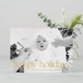 金ゴールドモダンタイポグラフィハッピーホリデーズフォト 箔シーズンカード (立ち正面)