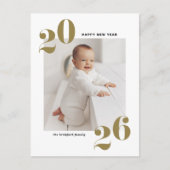 金ゴールドモダンタイポグラフィハッピー2022年新年写真 シーズンポストカード (正面)