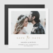 金ゴールドモダンタイポグラフィ写真結婚式の日付を保存 マグネット招待状 (正面/裏面)