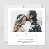 金ゴールドモダンタイポグラフィ写真結婚式の日付を保存 マグネット招待状 (正面)