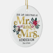 金ゴールドモダンタイポグラフィ第1回クリスマスmrとmrs ce セラミックオーナメント (右)