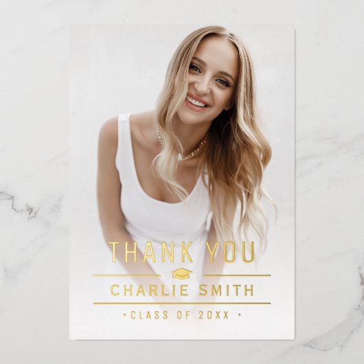 金ゴールドモダンタイポグラフィ2写真グラッドサンキュー 箔招待状 (正面)