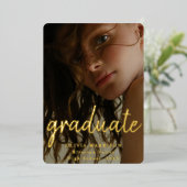 金ゴールドモダンタイポグラフィ3 Photo Collage卒業 箔招待状 (立ち正面)